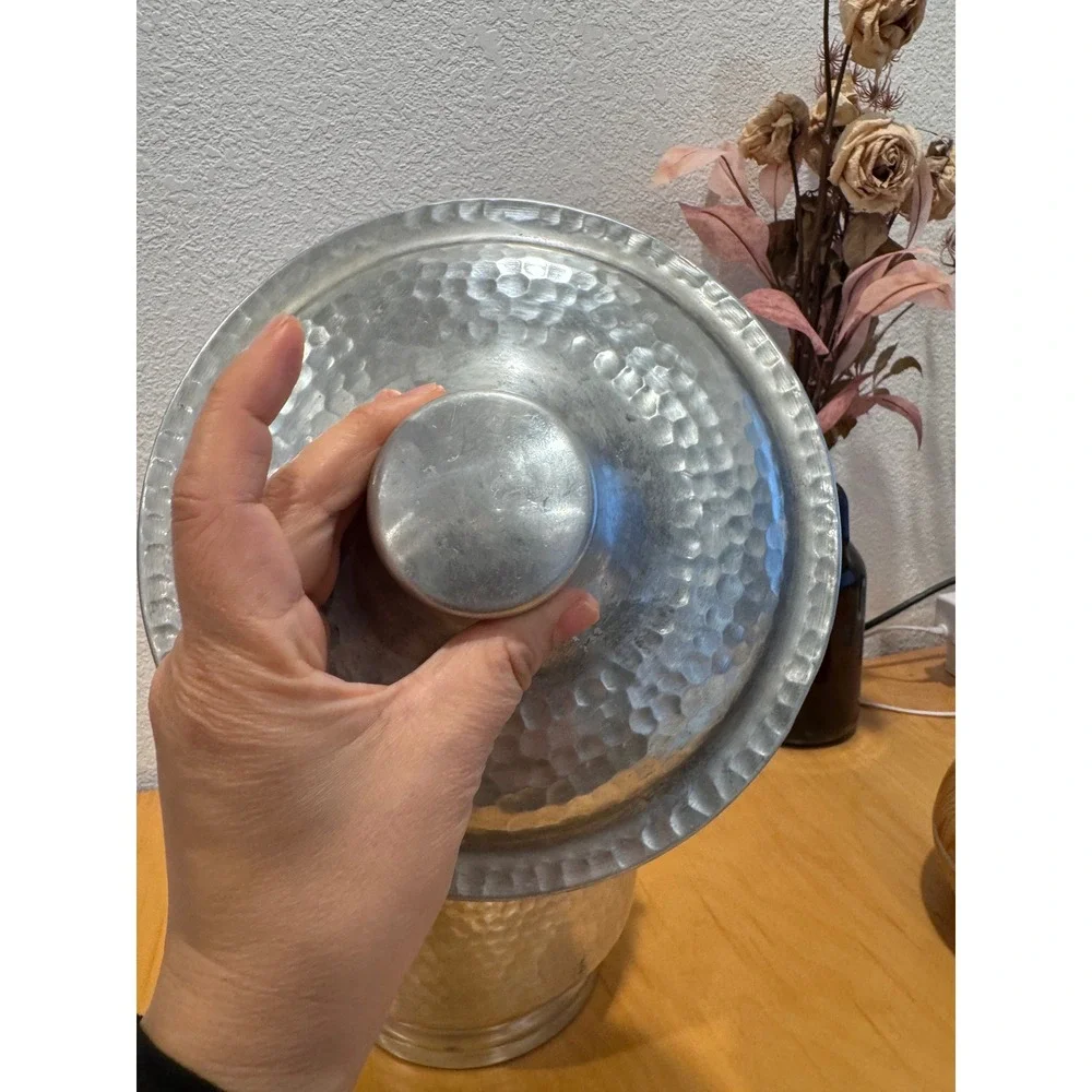 Vintage Hammered Aluminum Ice Bucket w Lid Made in Italy‎ Missing Handle MCM